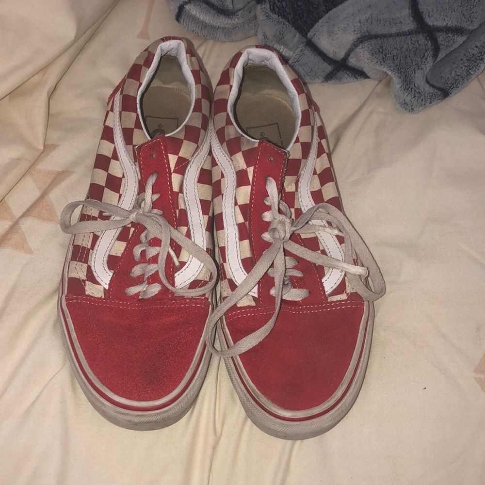 Red checkered old skool vans